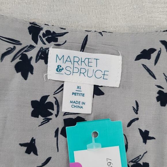 Market & Spruce Stitch Fix blouse pleated detail floral Gray Size XL Whimsigoth - Picture 7 of 7